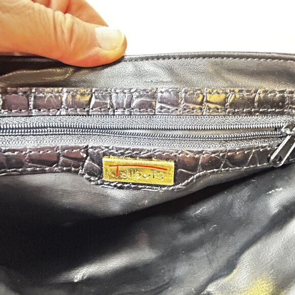 VTG Talbots Women's Black Croco Embossed Leather Turnlock Crossbody Shoulder Bag - Picture 10 of 14